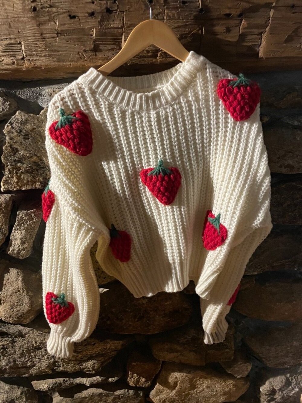Beautiful and rare strawberry-themed knit sweater, perfect for summer layering